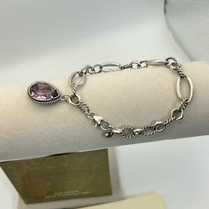 Brighton Crystal Charm Bracelet Power of Pink Crystals Silver Plated Oval Link